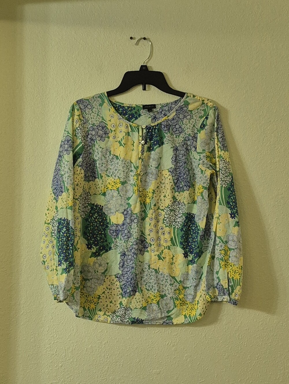 Talbots Floral Button-Front Blouse in Yellow, Green & Blue
